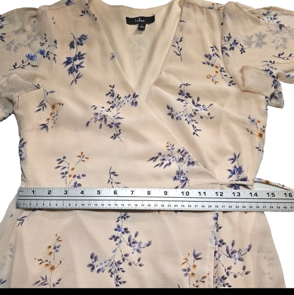 Lulu's Made With Love Small Blush Peach Floral Wrap Casual Mini Short Dress - Picture 14 of 15